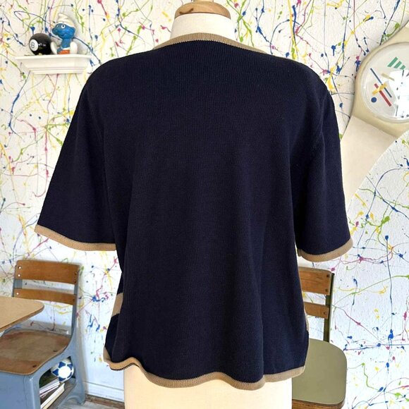 3 for $50💚 Koret Tan and Navy Chevron Pattern Short Sleeve Sweater Size Large - Picture 2 of 5